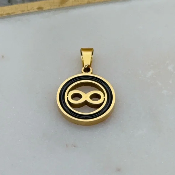Small Stainless Steel Gold & Black Enamel infinity Pendant Charm - Picture 1 of 6